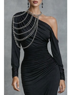 Özbience Şık Gümüş Renk Tek Omuz Zinciri, Zarif ve Modern Takı Tasarımı