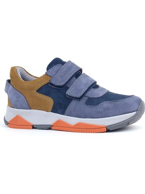 Ortopedikal 3880 Rakerplus Hakiki Deri Mavi Süet-Taba Çocuk Sneakers Spor Ayakkabı Cırtlı