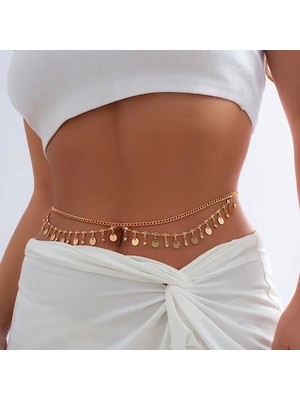 Özbience Şık Yuvarlak Taşlı Gold Bel ve Göbek Zinciri, Zarif Takı Tasarımı