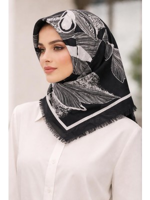 Sinem Emprime Koton Eşarp -  Siyah / BEYAZ-6292-13
