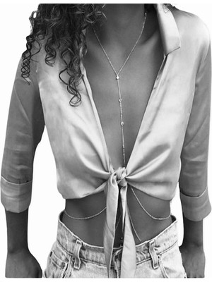 Özbience Parlak Kristal Taşlı Gümüş Renk Vücut Zinciri ve Aksesuarı