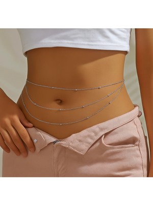 Özbience Şık Gümüş Kaplama Bel Zinciri ve Göbek Kolyesi, Vücut Aksesuarı