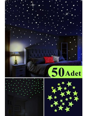 50 Adet Karanlıkta Parlayan Fosforlu Ay ve Yıldız Tasarımlı Dekoratif Sticker