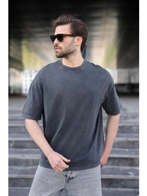 Madmext Siyah %100 Pamuklu Oversize Erkek Tişört E7178