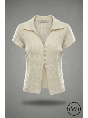 Lwl Kısa Kollu Yakalı Ajurlu Triko Hırka Bluz - Düğmeli Üst