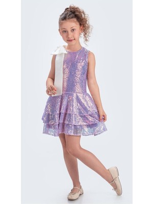 Little Pumpkin Yakası Fiyonk Detaylı (Çıkarılabilir) Pul Payet Kız Çocuk Abiye, Kız Çocuk Parti Elbisesi