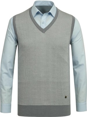 Çizgi Triko Erkek V Yaka Triko Açık Triko Süveter Desenli Renkli Kışlık Çelik Örgü Klasik Kalıp - 5015H