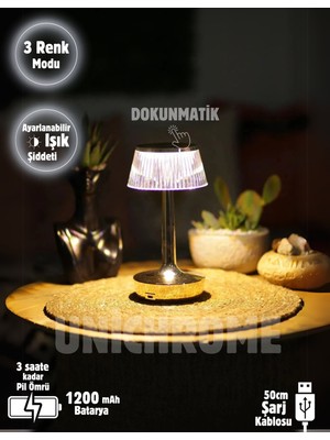 Allians Renkli Işıklı Şarjlı Masa Lambası, Dim Edilebilir, Gold Metal Tasarım