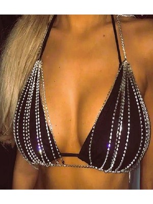Özbience Kristal Taşlı Sütyen Vücut Aksesuarı, Beden Ayarlama, Çok Renkli