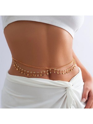 Özbience Parlak Taşlı, Kelebek Detaylı Gold Bel Zinciri, Şık ve Zarif Aksesuar