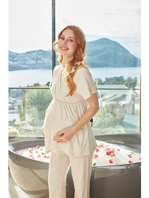 Aqua Kruvaze Yaka Lohusa Pijama Takımı