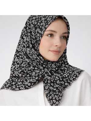 Sinem Emprime Koton Eşarp -  Siyah / BEYAZ-6292-14