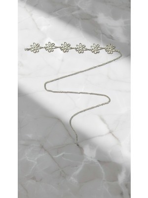 Özbience Gümüş Renk Çiçek Desenli Bel ve Vücut Zincir Kemer