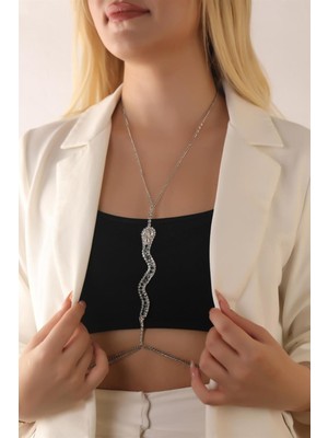 Özbience Zümrüt Yeşili Kristal Yılan Vücut Aksesuarı Göğüs Bikini Zinciri