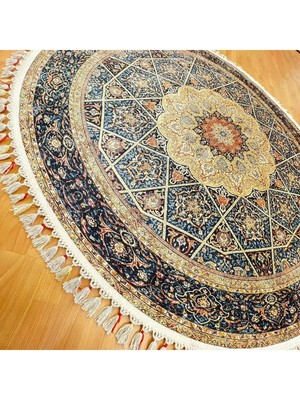 Mevlana Bazaar Madalyon Işlemeli 200 x 200 Yuvarlak Baskı Halı