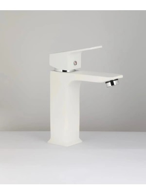 Idimax Kare Lavabo Batarya (Beyaz) - Komple Pirinç - Fırın Boyalı - Montaj Aparatı Hediye