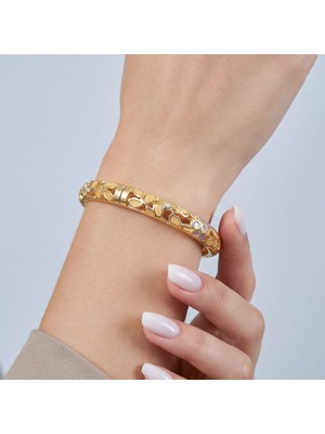 Ferizz Altın Kaplama Sarı Çiçekli Mineli Kadın Kelepçe BLZ-658