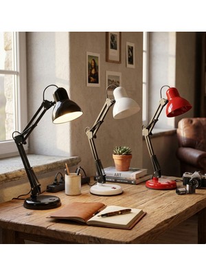 Allians Renkli Plastik Tablo ve Kafa ile Metal Akrobat Ayaklı Elektrikli Masa Lambası