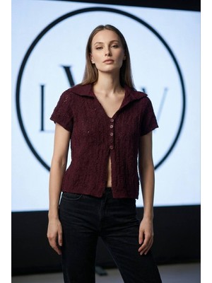 Lwl Kısa Kollu Yakalı Ajurlu Triko Hırka Bluz - Düğmeli Üst