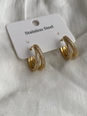 Xuping Kadın Gold Renk Işıltılı Çift Halka Cross Küpe