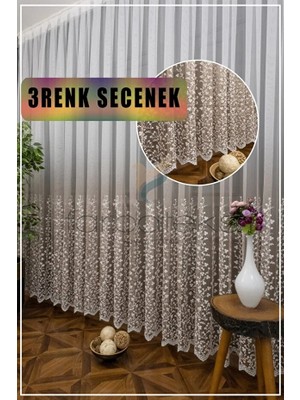 Farbateks Vizon Etek Ucu Papatya Desenli Renk Geçişli 2kat Pileli Tül Perde