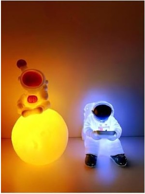 Allians 3D Astronot LED Gece Lambası, Beyaz Işık, Oturan ve Uzay Temalı