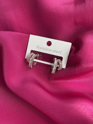 Xuping Kadın Gümüş Renk Çelik Baget Zirkon Taşlı Çift Halka Küpe