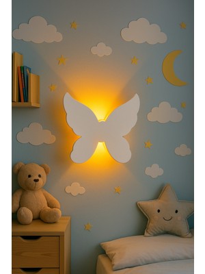 Allians 3D Kelebek Tasarımlı Duvar Aydınlatması, Dekoratif ve Gece Lambası