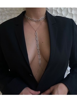 Özbience Şık Geometrik Desen Kristal Taşlı Takım, Zarif Vücut Aksesuarı Seti