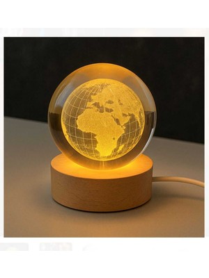 Allians 3D LED Işıklı Dünya Kristal Cam Küre Gece Lambası, Şık ve Parlak Tasarım