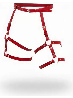 Özbience Kırmızı Deri Harness Takım, Bacak Detaylı, Şık ve Modern Tasarım