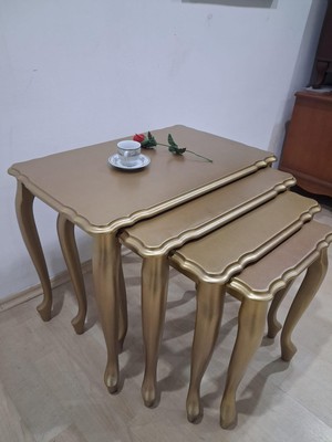 Bengi Ankara Mobilya Zigon St 90640 Klasik Model Sehpa Parlak Gold Renk Kayın Aslan  Ayak El Yapım