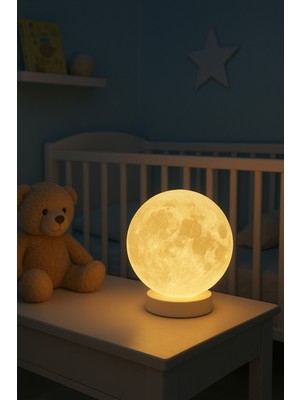 Allians 3D Ay Şeklinde Mini Gece Lambası, Ledli Pilli Dekoratif Masa Lambası