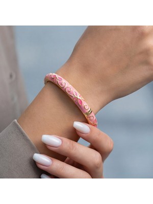 Ferizz Altın Kaplama Pembe Çiçekli Mineli Kadın Kelepçe BLZ-659