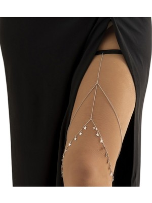 Özbience Yıldızlı Zincir Bacak Aksesuarı, Gümüş Renk Leg Chain ve Band