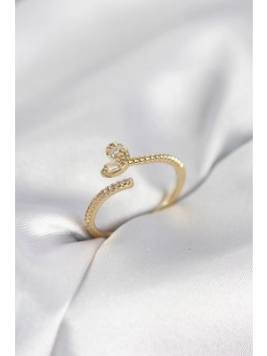 Moresun Buğz Gold Renk Pirinç Kuyruklu Kalp Model Kadın Yüzük
