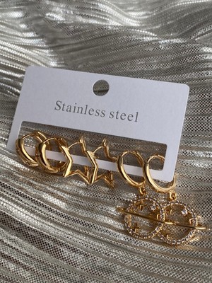 Xuping Kadın Altın Renk 3 Çift Renkli Taşlı Yıldız Gezegen Küpe Seti