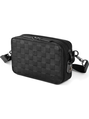 Wiwu Master Genuie Leather Serisi Parmak Izi Kilitli Çok Fonksiyonlu Deri Çapraz Vücut Çantası Siyah