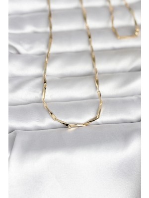 Moresun Buğz cm 14K Gold Renk Kesme Çubuk Zincirli Model 60 cm Kadın Kolye