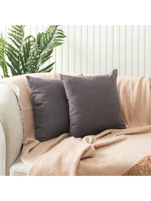 Storemax Hepsifursell Özenev Ölçü Seçenekli 2'li Kırlent Kılıfı Dekoratif Düz Sade Kadife Dokulu Punch Yapılabilir 50X50 cm Gri