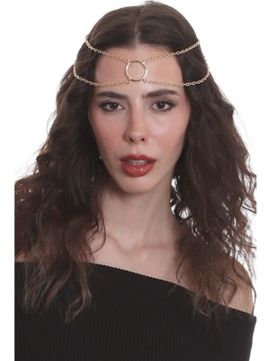 Özbience Kadın Geometrik Tasarımlı Altın Renkli Zincir Saç Aksesuarı