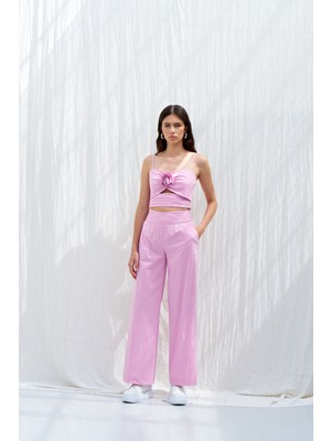 Kadın Regular Fit Bol Paça Rahat Günlük Pembe Pantolon NAAR81234-PEMBE