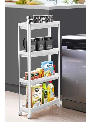 Storemax Hepsifursell 4 Katlı Tekerlekli Organizer Diktördgen Raf Ünitesi Beyaz