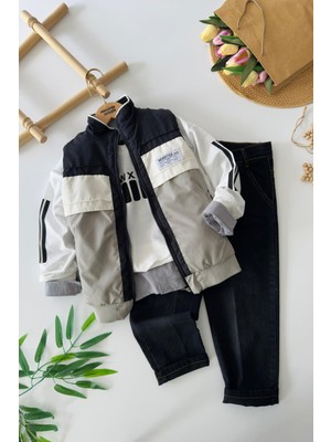 Miniğimin Cicileri Newstyle Kapitone Şişme Yelekli Sweatshirtlü Erkek Çocuk 4’lü Kombin Takım - Gri