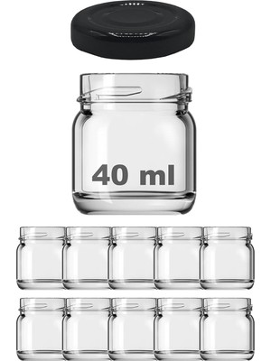 Storemax Hepsifursell Afracam 40 ml Metal Siyah Kapaklı Şeffaf Cam Kavanoz 10 Adet