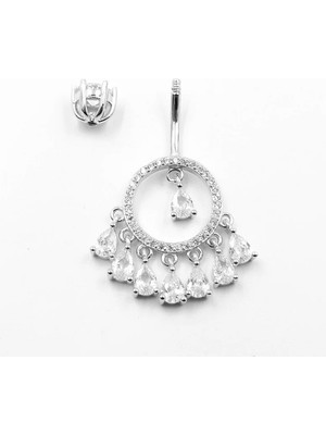 Özbience Parlak Zirkon Taşlı Paslanmaz Çelik Kadın Göbek Piercing