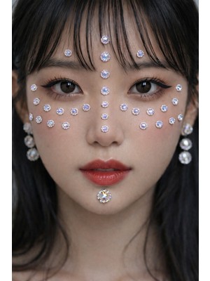 Özbience Beyaz Taşlı Vücut ve Yüz Sticker, Parlak ve Şık Tasarım