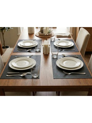 ALMITAL Amerikan Servis 48 x 30 cm 4 Adet Antrasit Kumaş Desenli Suni Deri