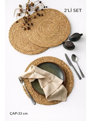 AY&ÇA Home Hasır Jüt Supla 2'li Set Amerikan Servis 33 cm Çap Supla
