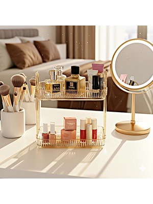 Storemax Hepsifursell 2 Katlı Makyaj Organizeri Kozmetik Aksesuar Düzenleyici Kozmetik Vitrini (Amber Sarı)